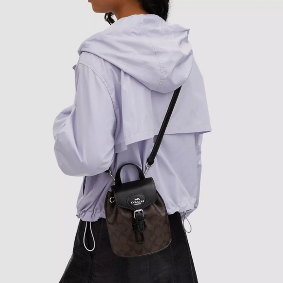 NWT COACH CL458 Amelia Convertible Backpack Signature Canvas&Leather Brown/Black - Picture 3 of 7